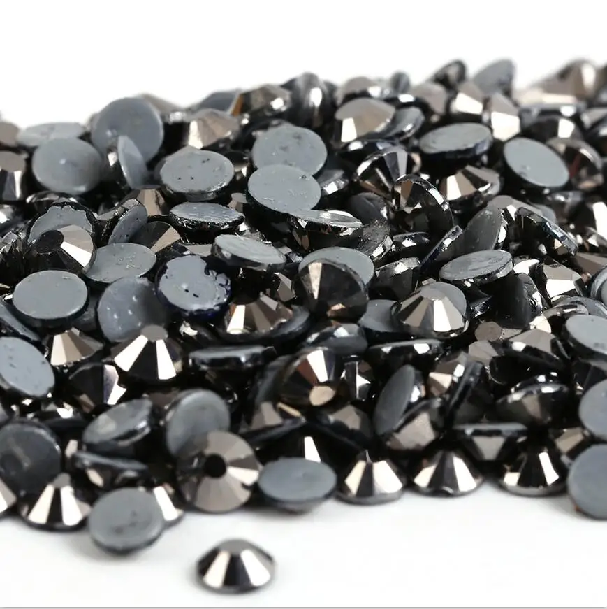 ss3,ss4,ss8,ss12,ss34 Hot fix Rhinestone Glitter Strass Flatback Glass Crystal Hotfix stones Iron on Rhinestones For Garment - Цвет: Black Hematite