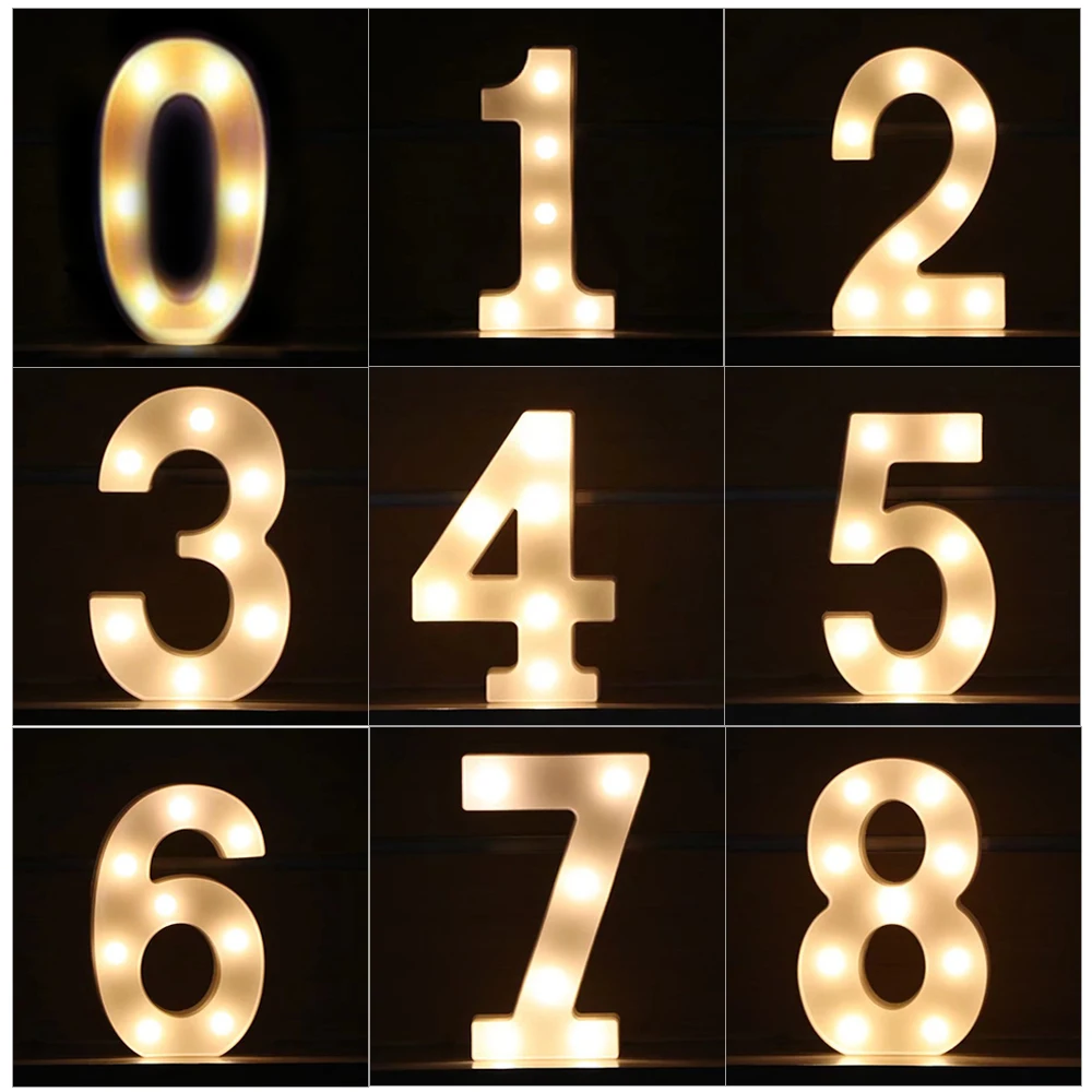 Numbers LED Neon Sign Night Light Battery 0-9 SMD Christmas Home Lamp Decoration 
