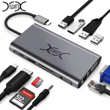 YXwin USB C концентратор 3,0 Мульти USB HDMI адаптер SD TF кардридер RJ45 USB разветвитель для MacBook Pro Air Аксессуары type C USB C концентратор