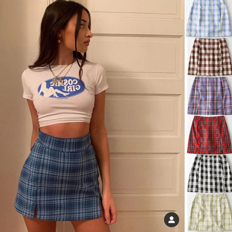 Decremento Grabar rehén Zapatos Retro a cuadros de cintura alta para mujer, falda ajustada a la  cadera con abertura lateral, falda a cuadros de longitud media, pantalones  antideslumbrantes de verano|Faldas| - AliExpress