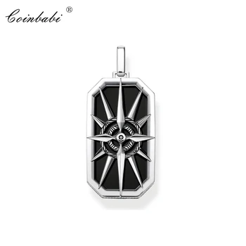 

925 Sterling Silver Compass Star Black Dog Tag Pendant for Necklace 2020 New Jewelry Street Stlye Chill Cool Gift For Men Women