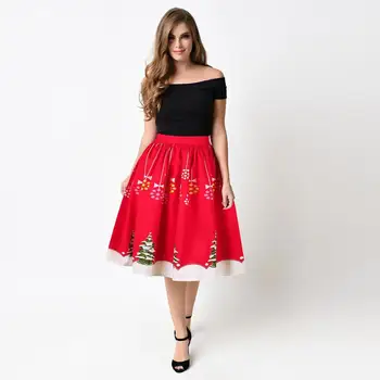 

Party Christmas Plus Size Midi Swing Skirt Women Autumn 50s 60s Retro Vintage Swing Casual High Waist Skirts Feminino Vestidos