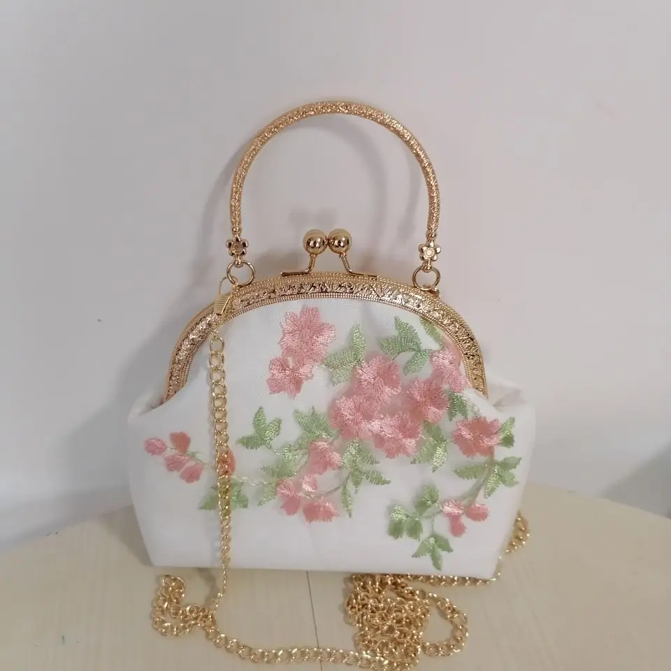 Classic Embroidery Flowers Kiss lock Shell Bags Bag Chain Women Shoulder Crossbody Bag Vintage Designer Women's Handbags