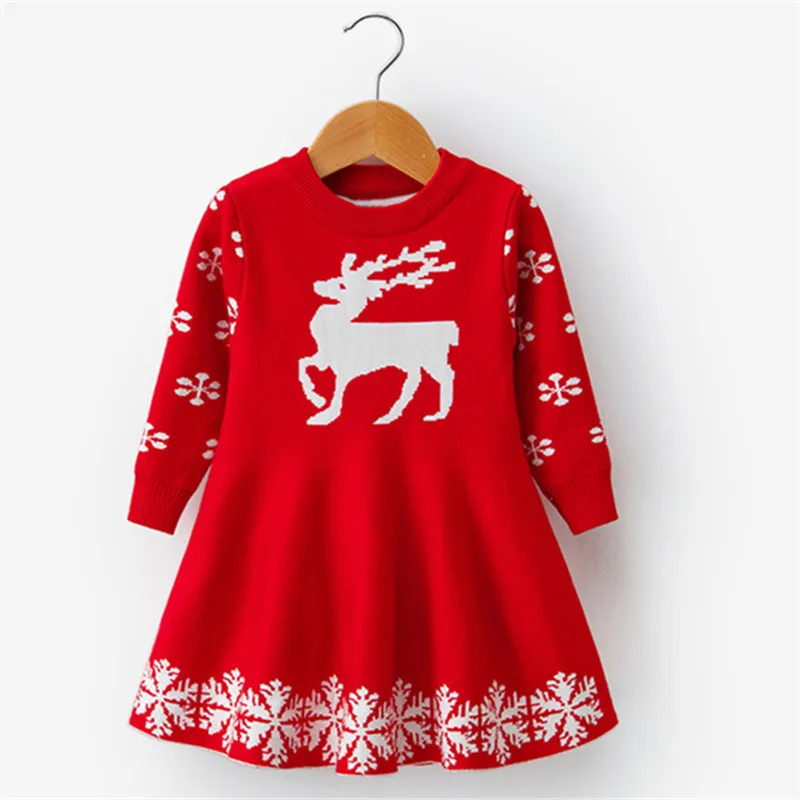 Kids Dresses For Girls Long Sleeve Deer Snowflake Print Dress New Year Costume Princess Dress Kids Christmas Clothes Vestidos (2)