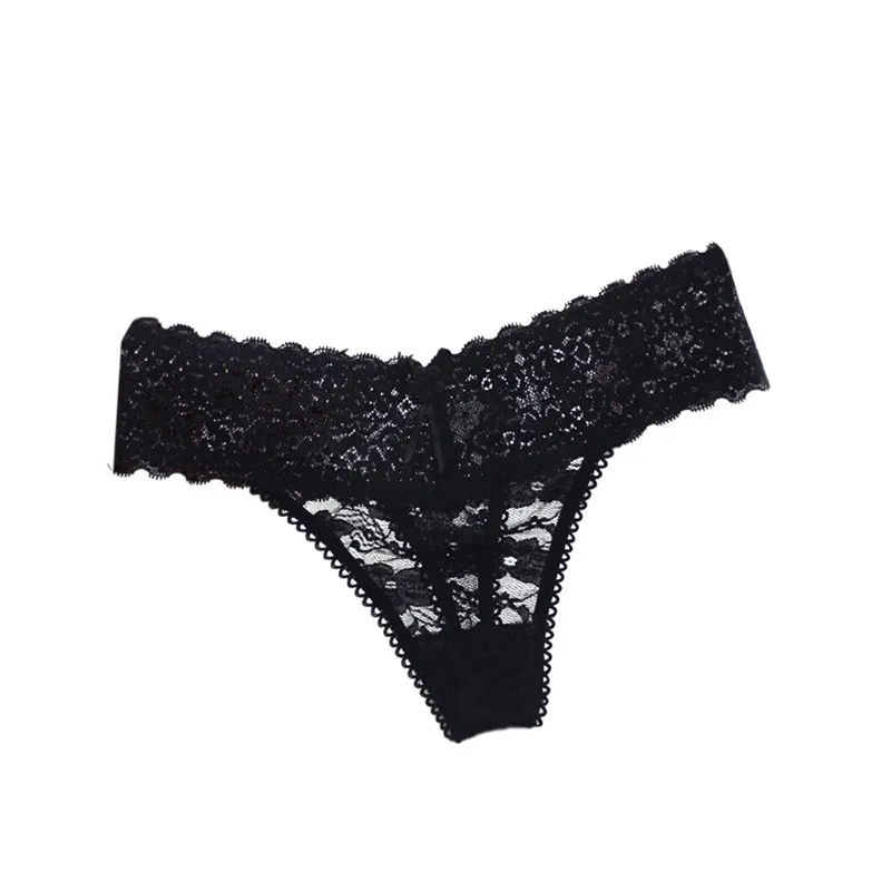 Black Women's Lace G-string Thongs Panties Lingerie Knickers Underwear Briefs - Цвет: Black