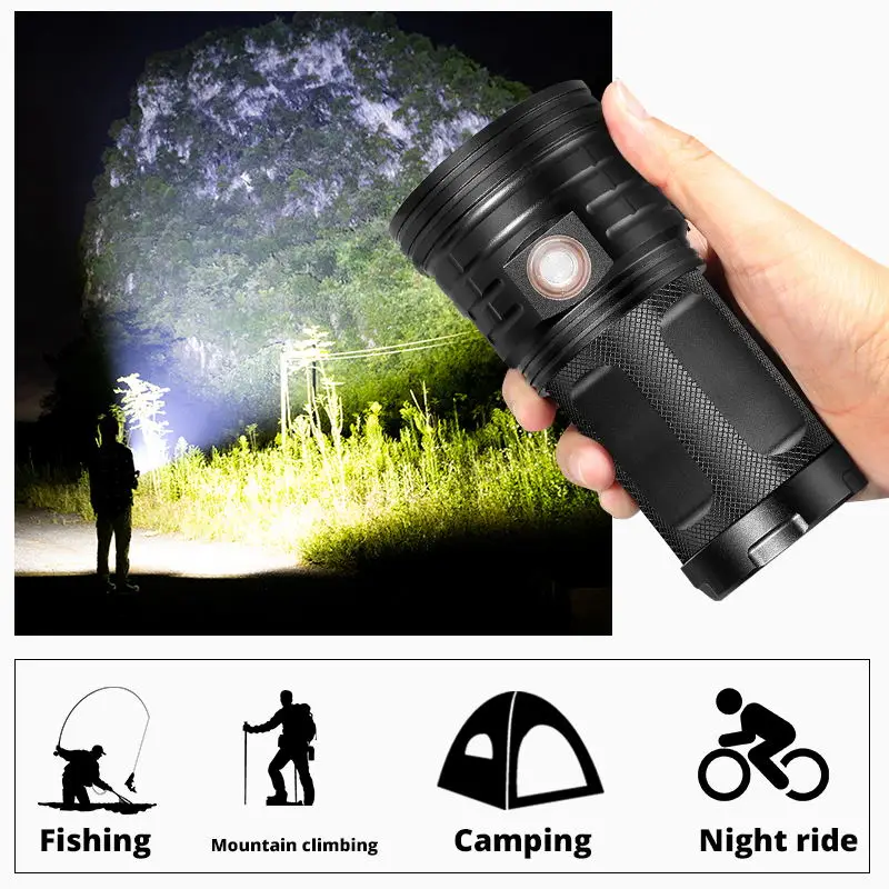 vintage flashlights 2021 Super Bright XHP100.2 USB Rechargeable 6000mah LED Flashlight With input and output Waterproof Outdoor Camping  Climbing emergency flashlights