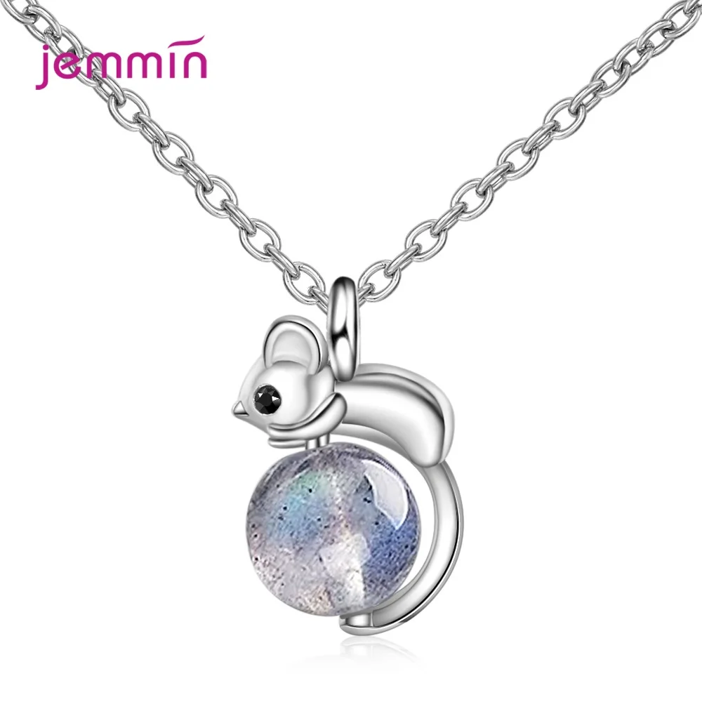 

Cute Mini Mouse Pendant Necklace Moonlight Stone 925 Sterling Silver Clavicle Chain Jewelry For Women Girl Birthday Gift