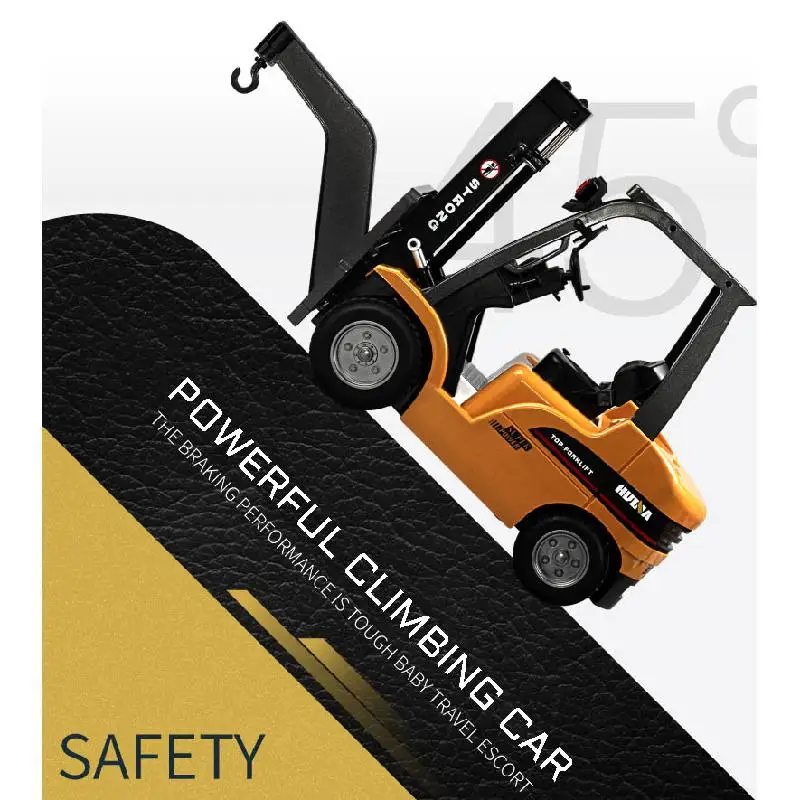 Huina 577 RC Alloy Forklift Truck With Trailer Lights Simulation Lifting Crane Children's Toy Engineering Vehicle Model Boy Gift 3