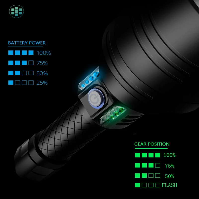  new generation P10 flashlight 7-core lamp beads torch zoom USB input output lantern power display s - 4000340888808