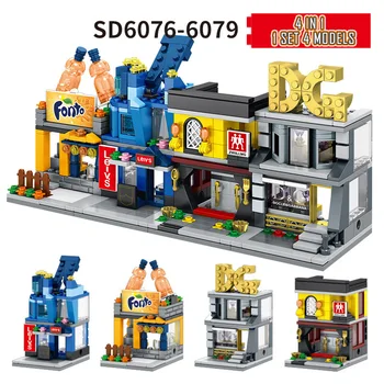 

Mini Street View Building Blocks 4 In 1 Educational Toys DIY Toys Food Selling Christmas Gifts For Kids