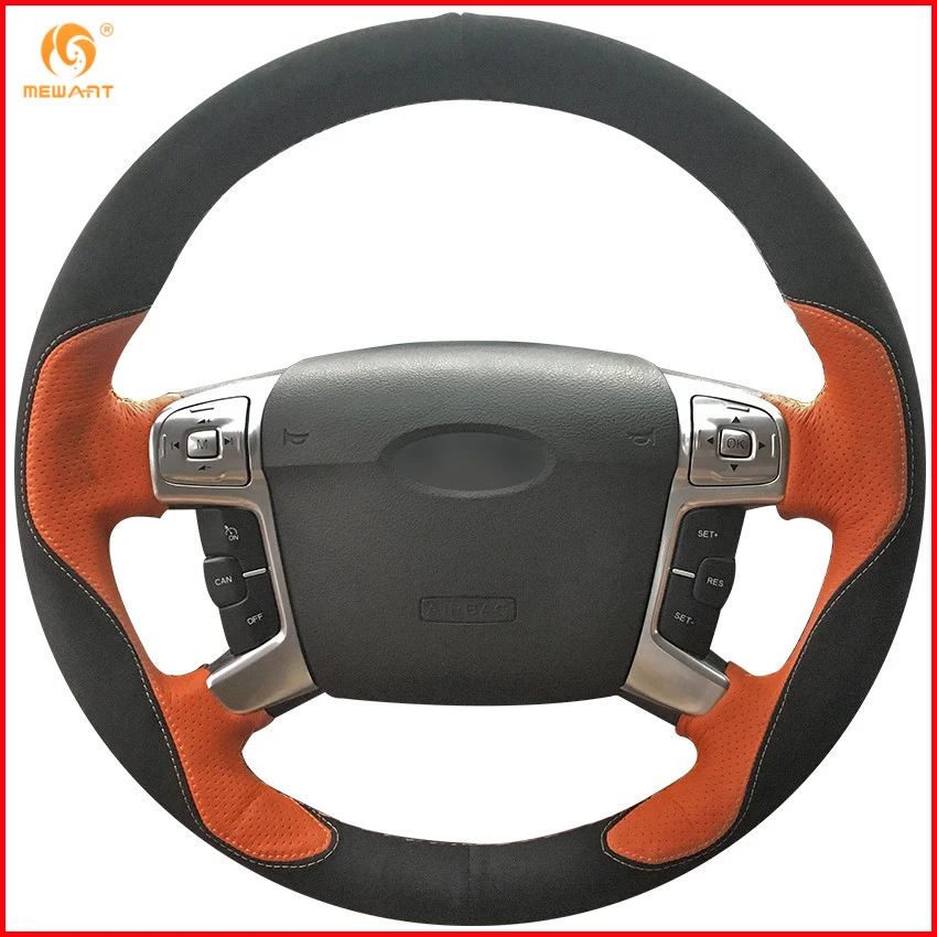 MEWANT оранжевая кожа черная замша чехол на Автомобильный руль для Ford Mondeo Mk4 2007 2012 S Max