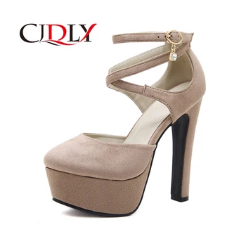 

CJDLY New Shoes Platform Woman Pumps Cross-tied Ankle Strap Wedding Party Dress High Heels Suede Ladies Shoes Plus Size