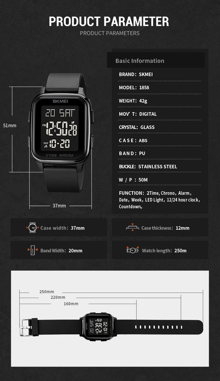 SKMEI 1858 LED Light Digital Watch description image 14