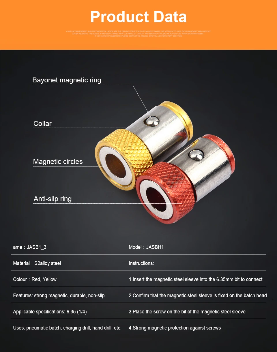 JelBo 1 шт. отвертка Биты магнитное кольцо 1/" 6,35 мм Металл сильный намагничиватель винт
