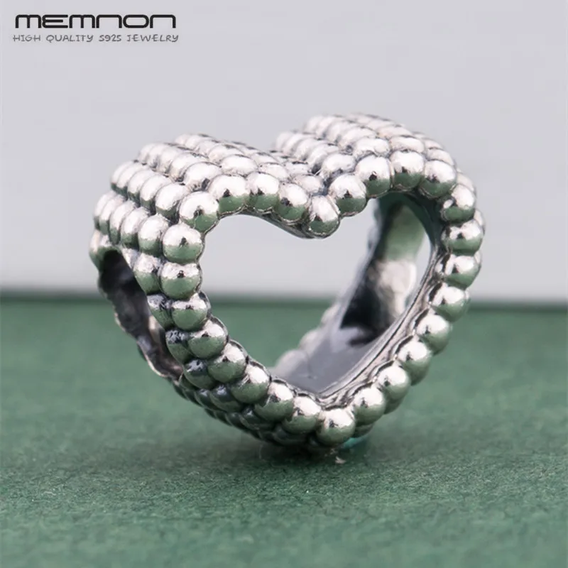 

2018 Winter collection Beaded Heart beads 925 sterling silver heart bead fit charms Bracelet DIY Christmas gift Memnon Jewelry