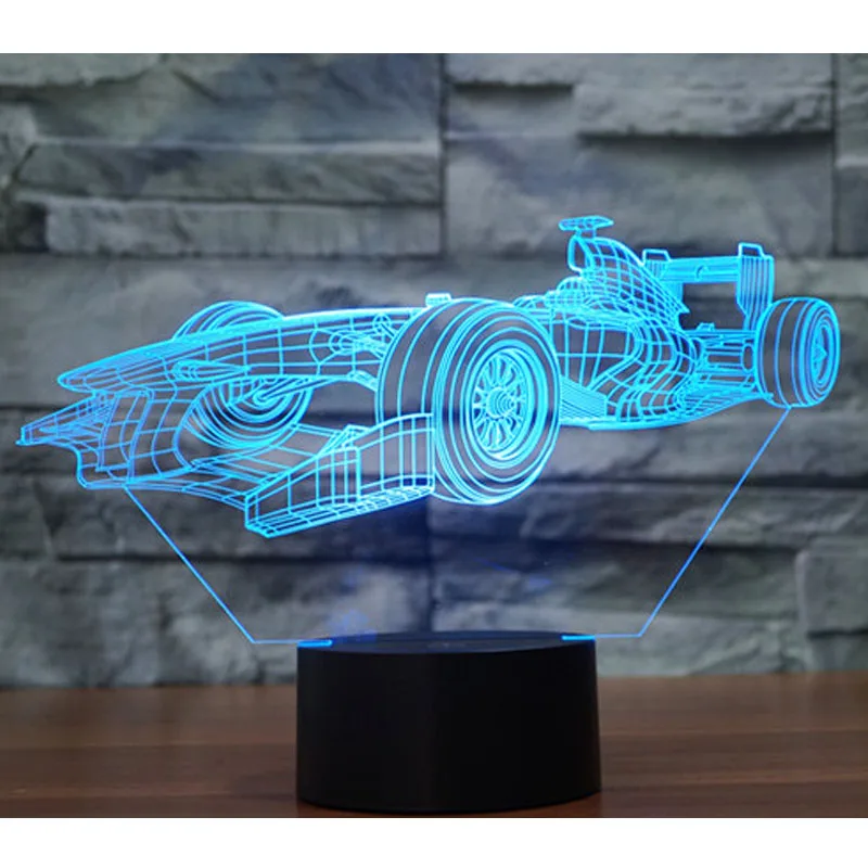 

3D светодиодный ночсветильник, гоночный автомобиль с 7 цветсветильник для украшения дома, лампа, удивительная визуализация, Оптическая иллюзия, потрясающая