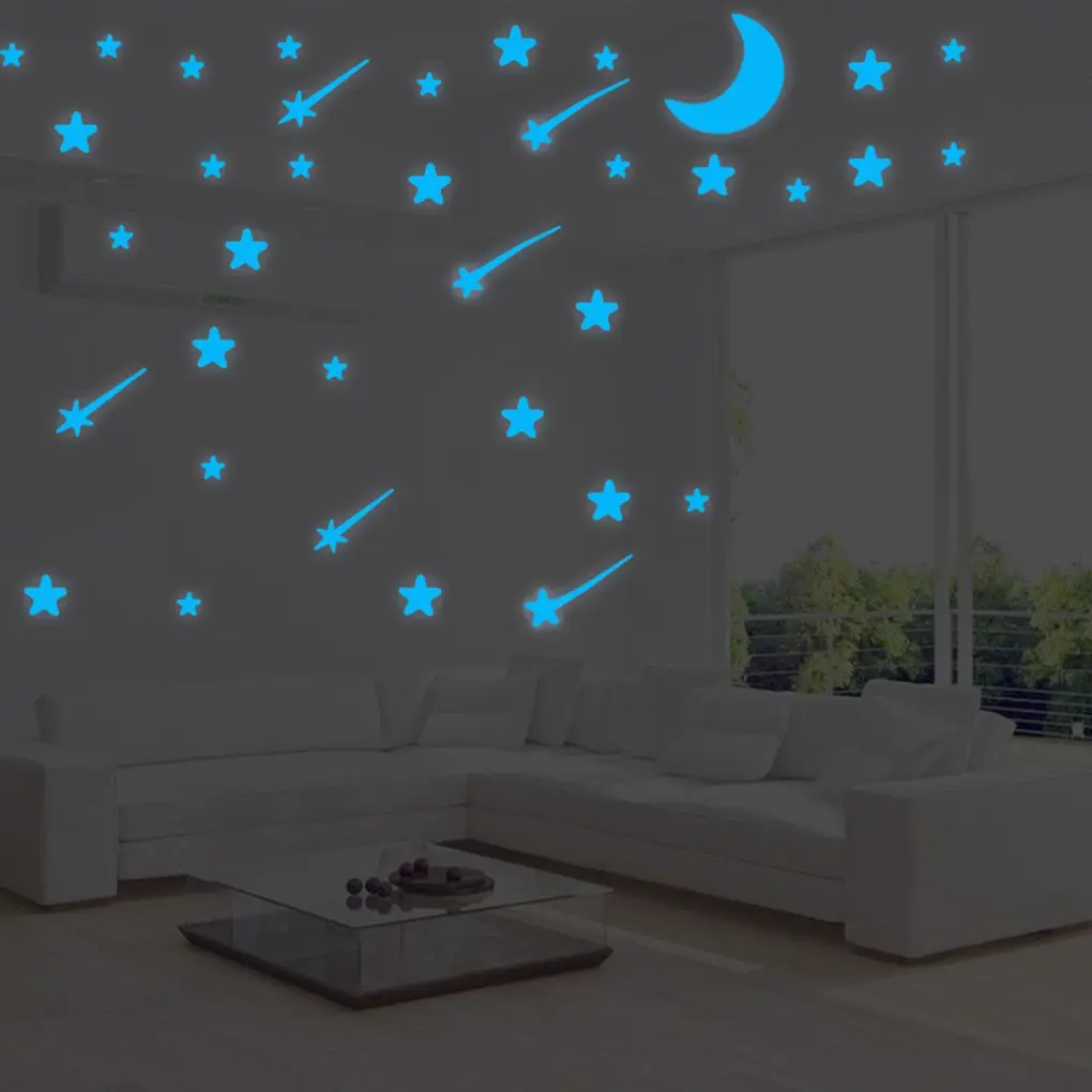 103PCS Kids Bedroom Fluorescent Glow In The Dark Stars Moon Wall Stickers 