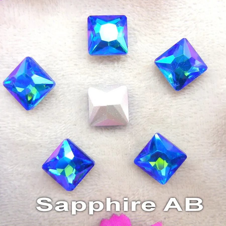 A10 Sapphire AB Красивый стеклянный кристалл, 3 размера, прозрачный AB и Радужный цвет, точечная задняя часть, квадратная форма, клей, стразы, бусины, аппликация, nailart, сделай сам, отделка - Цвет: A10 Sapphire AB