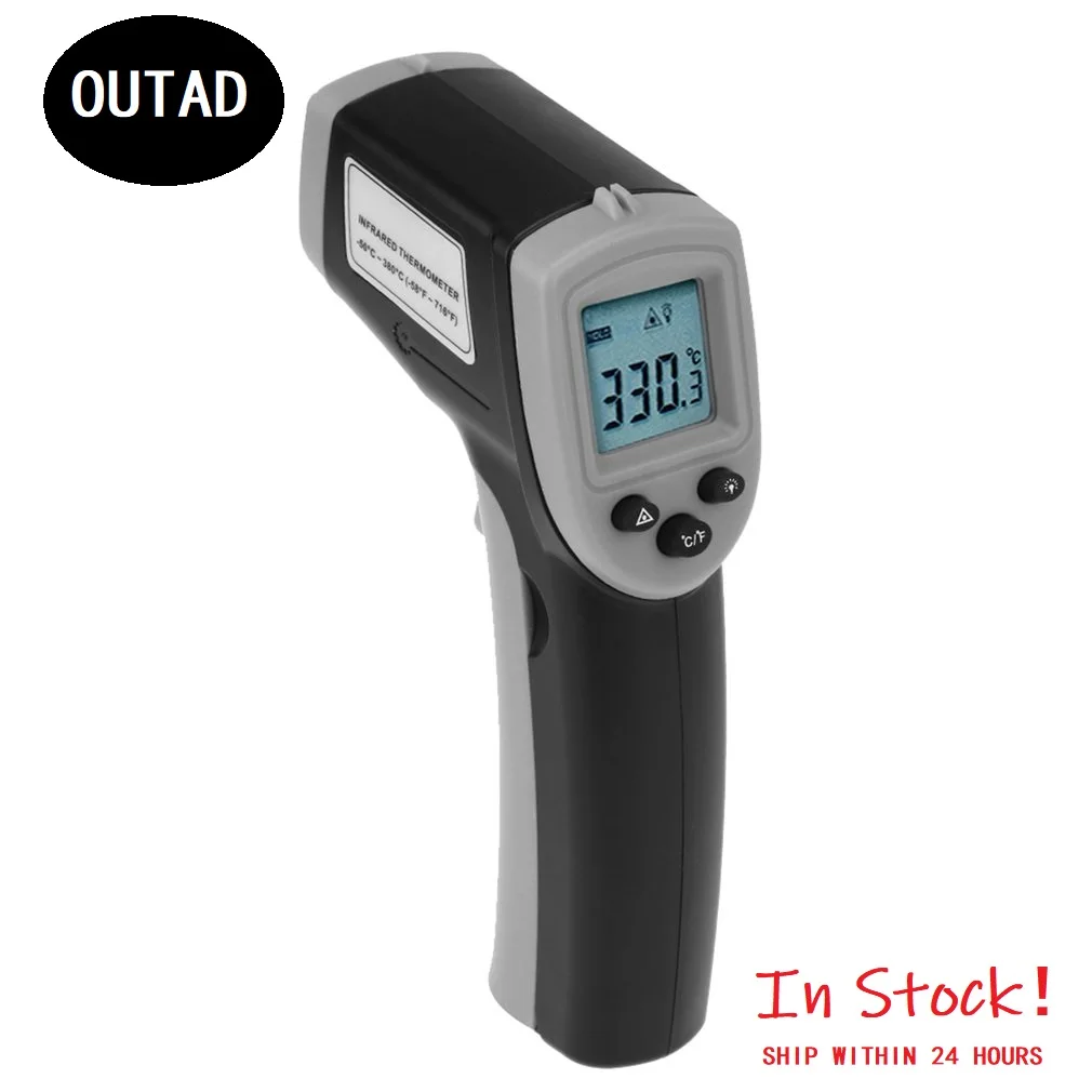 Termómetro infrarrojo Digital, medidor de temperatura láser, pistola Digital LCD Industrial al aire libre, pirómetro IR, 50 ~ 380C