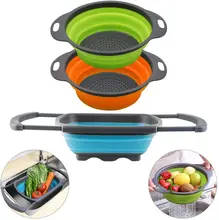 

Set Round Folding Drain Basket Fruit Filter Basket Creative Kitchen Tools Retractable Folding Vegetable Washing Utensils