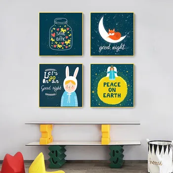 

RuoGuan Modern cartoon poster Stars Moon canvas painting wall art pictures for Children Room home decor Nursery No Frame SH-794