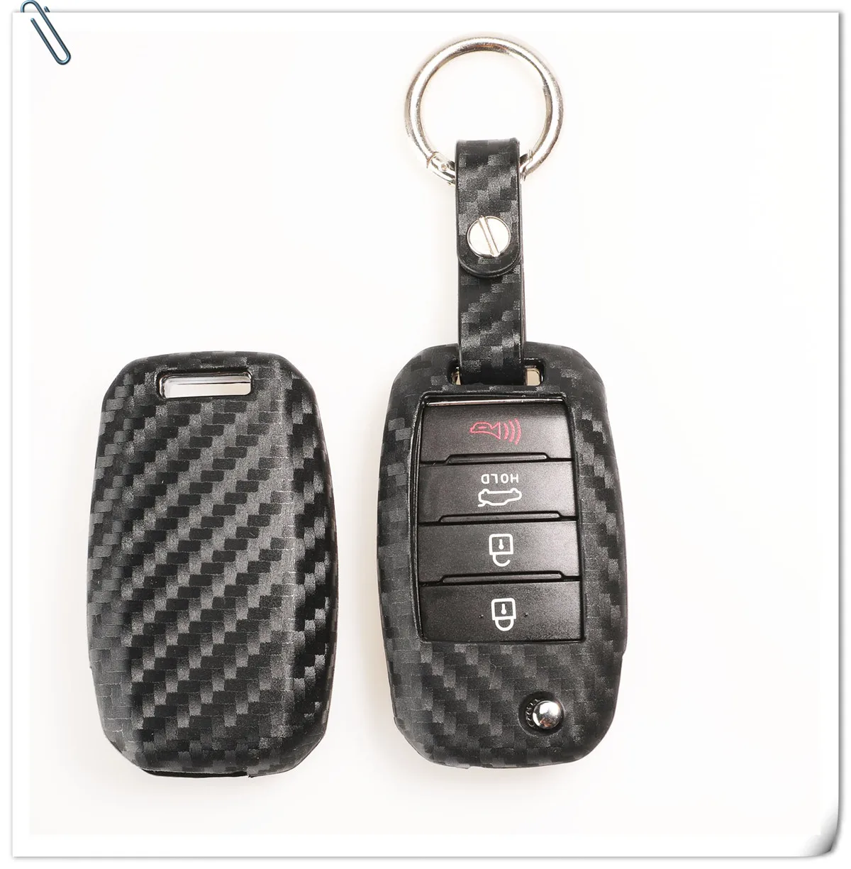 Keyforkess chiave pieghevole in Silicone per auto in fibra di carbonio per KIA Rio Sportage Ceed Sorento Cerato K2 K3 K4 K5 Flip Fob Cover Case Remote - H269f13c36c354903a5244d36403df8e24