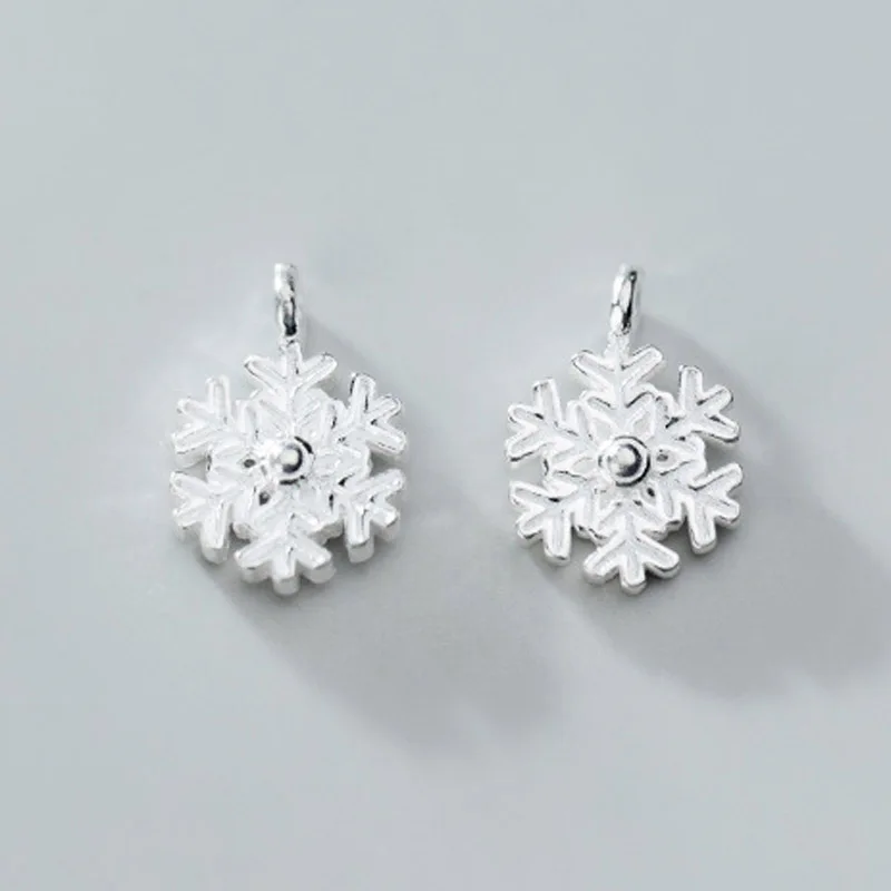 925 Sterling Silver Sweet Snowflake Dangle Charms 12.5mm Christmas Decoration Fancy Pendants DIY European Jewelry Making | Украшения и
