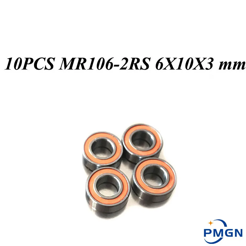10pcs ABEC-3 MR106-2RS MR106RS MR106 2RS RS 6X10X3 mm Rubber Orange sealed Miniature High-quality Deep groove ball bearing | Обустройство