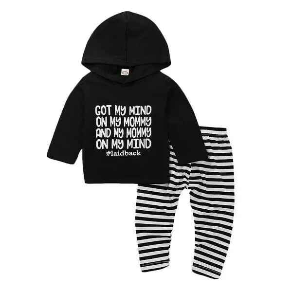 

Hot 0-24M Toddler Newborn Baby Boy Girl Outfits Clothes Hoodie Tops+ Striped Pants Legging Set 2pcs