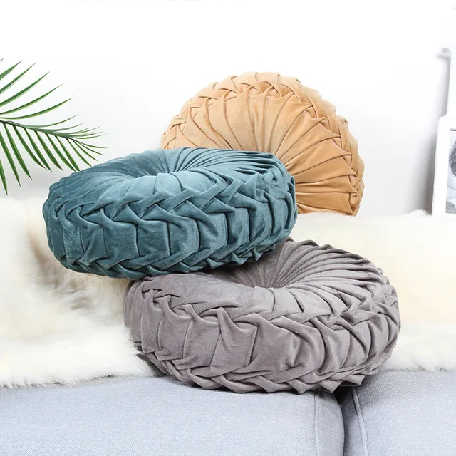 Velvet Pleated Futon Round Pumpkin Throw Pillow for Couch Floor, Cushion Pillow Decorative for Home Sofa Chair Bed Car 33cm 3