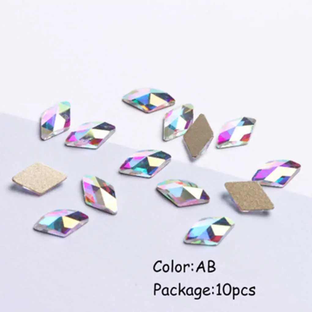 BGVfice10pcs Rhombus Shining Rhinestone 3D Nail Decor DIY Geometric Shape Flat Back Crystal Nail Art Decorations
