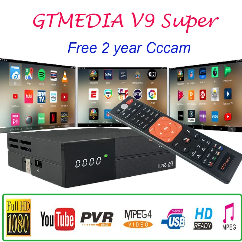 Freesat v9 Супер Спутниковый ресивер DVB-S2 H.265 USB2.0 1080P встроенный wifi для 2 года Испания Европа cccam smart tv телеприставка