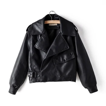 

New Fashion Solid Women Coat Casual Bomber Jacket Ladies Casual Autumn Outwear Coats Lapel Women Leather Jacket CDR2175