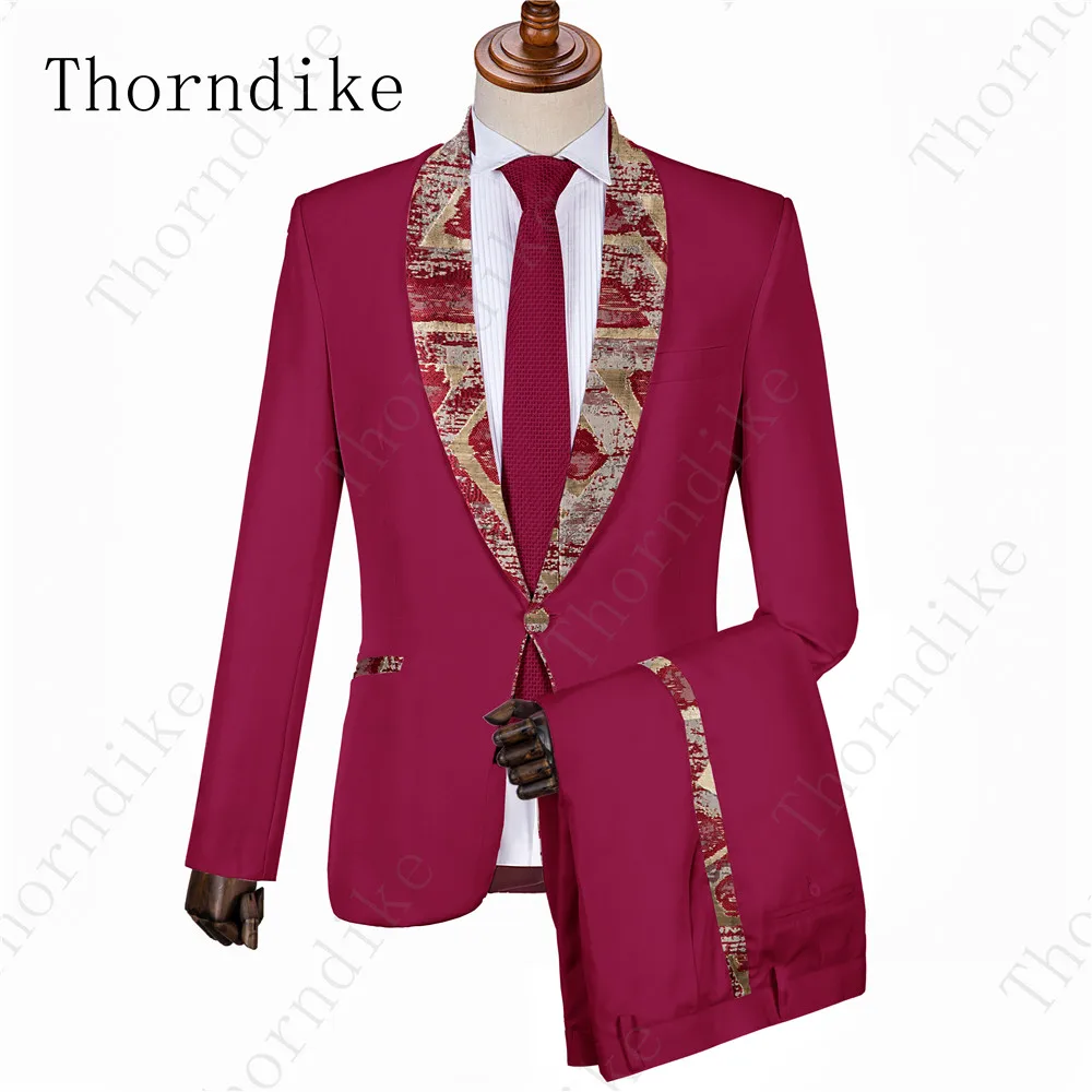 Thorndike костюм Homme Mariage, 2 предмета, мужской костюм для свадьбы, выпускного вечера, вечерние костюмы серого цвета с жаккардовым шалевым отворотом(пиджак+ брюки+ галстук - Color: suit 9