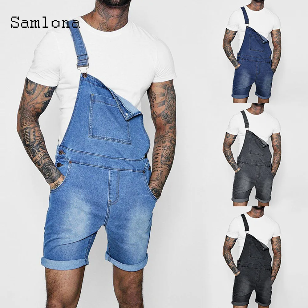 2021 Summer Jeans Demin Pants Mens Rompers One-piece Shorts Garment Fashion Strappy Playsuits Men Clothing onesie Male Overalls men jeans demin pants spring autumn trendy 2021 new patchwork hole ripped male sexy jean trousers slimming bottom skinny pant