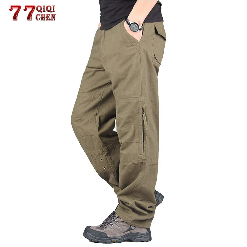 

2019 Cargo Pants Men Spring Autumn Casual Cotton Long Trousers Streetwear Army Straight Slacks Joggers Military Tactical Pants