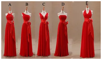 

Red Bridesmaid Dresses 5 Style Chiffon Long robe demoiselle d'honneur With Bow Wedding Guests Dress