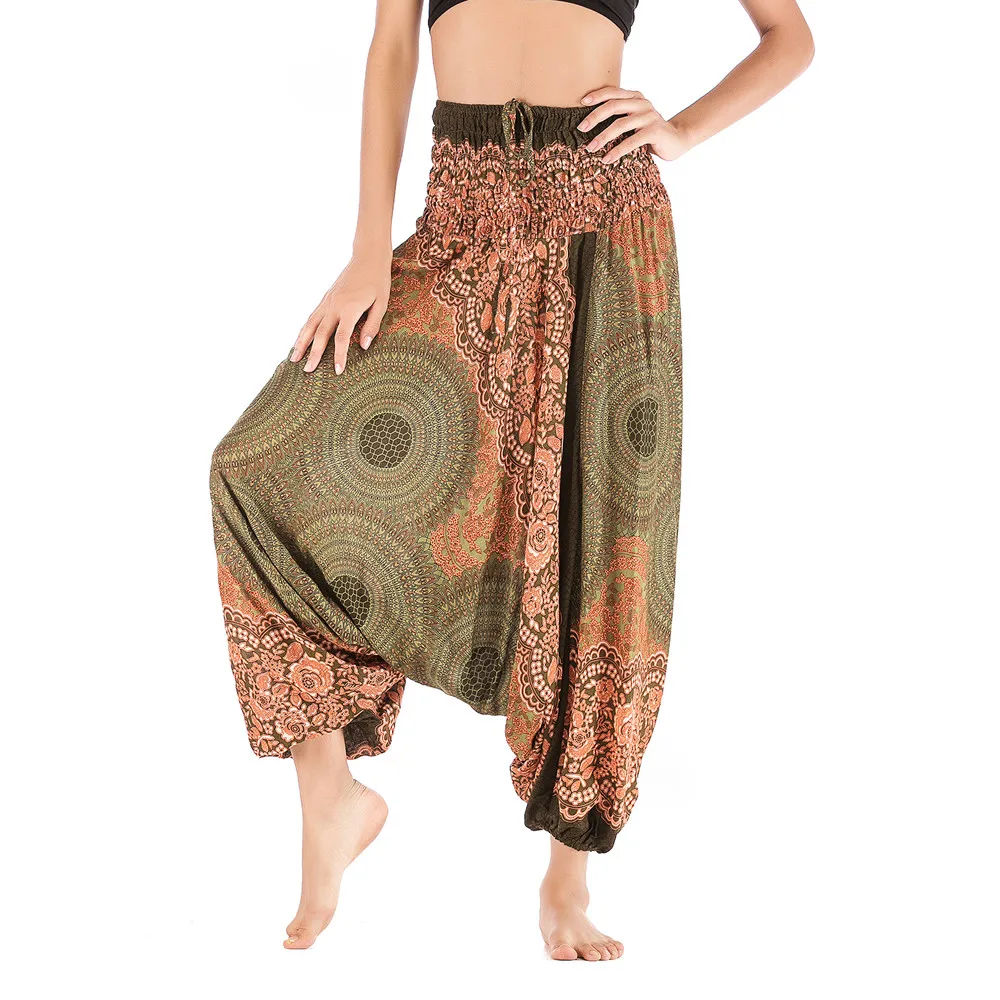 Army Green Женские повседневные свободные широкие брюки для йоги Boho Aladdin Комбинезон Гарем Брюки женские штаны для тренировки девочек пуш-ап эластичный тонкий Брюки - Цвет: Army Green