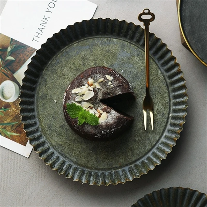Vintage Storage Tray American Country Style Blackish Green Fruit Plate Decoration Props Iron Round Tea Old Bread Desktop | Дом и сад
