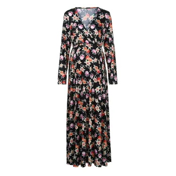 

Fashion Women's maternity dresses Cotton O-neck Wraped Ruched Pregnant Floral 3/4 Sleeve V Neck Long Dress L Free shipping H4