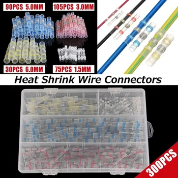 

300pcs/Box Waterproof Solder Assortment Heat Shrink Wire Crimp Wire Butt Terminal Connector Sleeve Kit butt connector