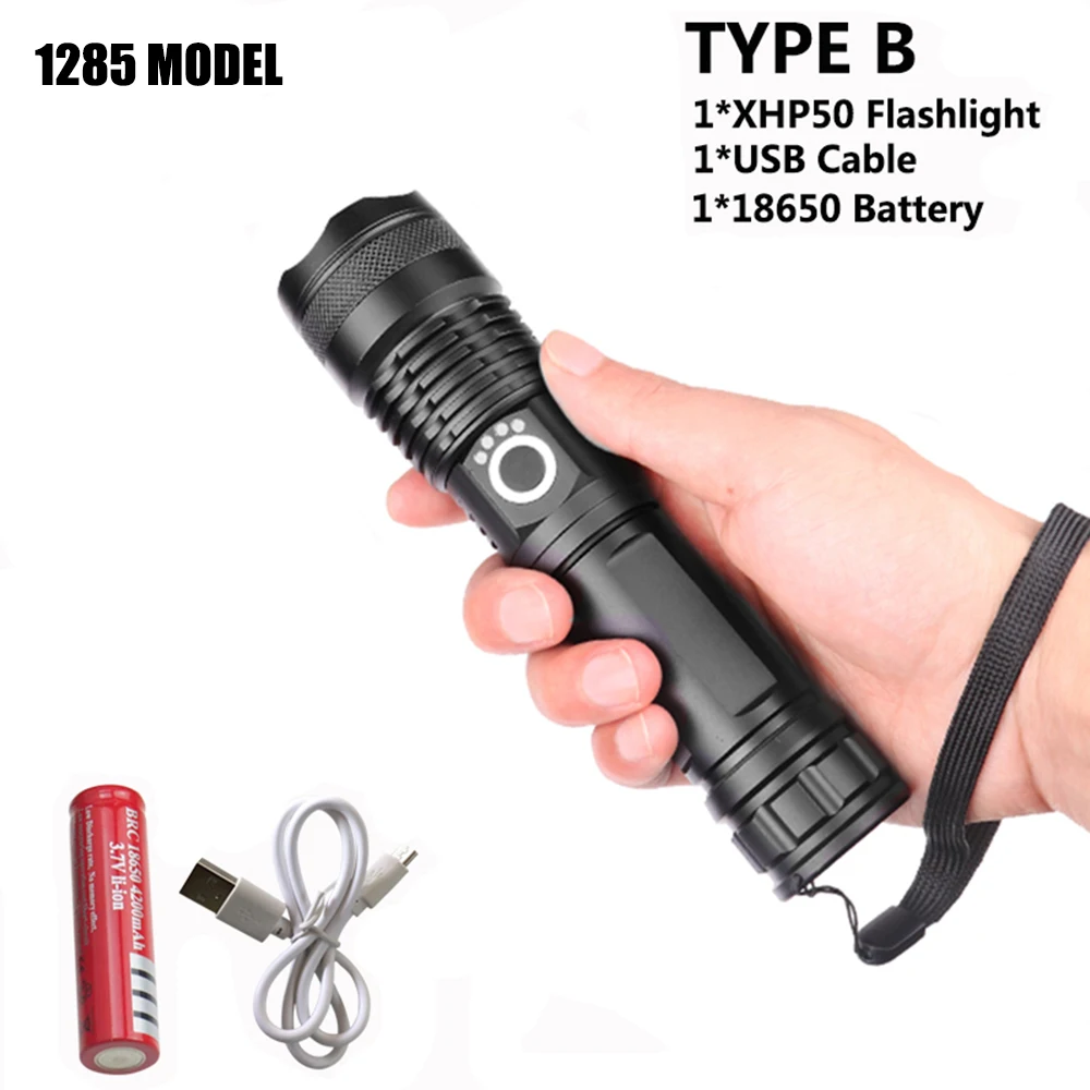 1285 TypeB Светодиодный фонарь Xlamp 3* XHP50 светодиодный Мощный тактический светодиодный фонарь Водонепроницаемый фонарь 18650 перезаряжаемый аккумулятор - Испускаемый цвет: 1285 TypeB
