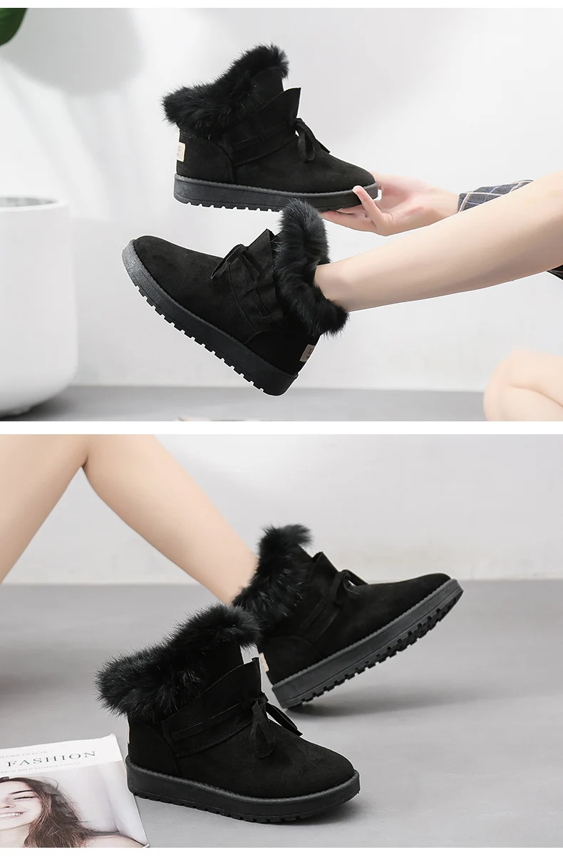 Snow Boots Women Ankle Boots Plush Warm Winter Shoes Designer Quality Rabbit Fur Furry Boots Cotton Boots Botas Mujer P148