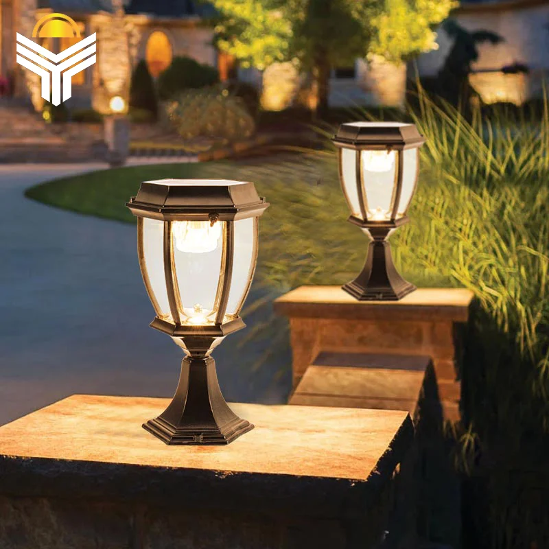 Lámparas de columna Retro Para Villa, luz LED Solar exteriores, lámpara de Solar para decoración de Patio y jardín, impermeable IP55 aluminio|Lámparas solares LED| - AliExpress