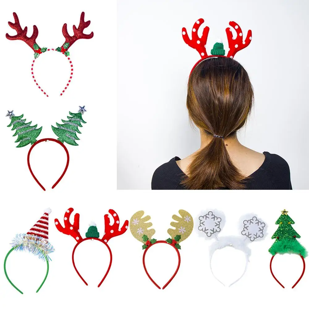 Рождественская повязка на голову для взрослых и детей, шапка Санта-Клауса, шарф со снежинками, обруч для волос с блестками, праздничные вечерние реквизиты