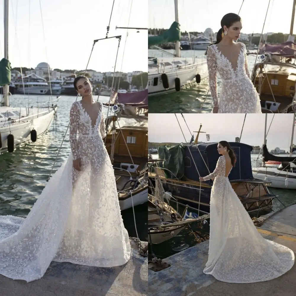 2020 Trouwjurken Diepe V-hals Lace Geappliceerd Bohemian Bruidsjurken A Line Boho Trouwjurk Vestido De Novia 2020 Trouwjurken Diepe V-hals Lace Geappliceerd Bohemian Bruidsjurken A Line Boho Trouwjurk Vestido De Novia