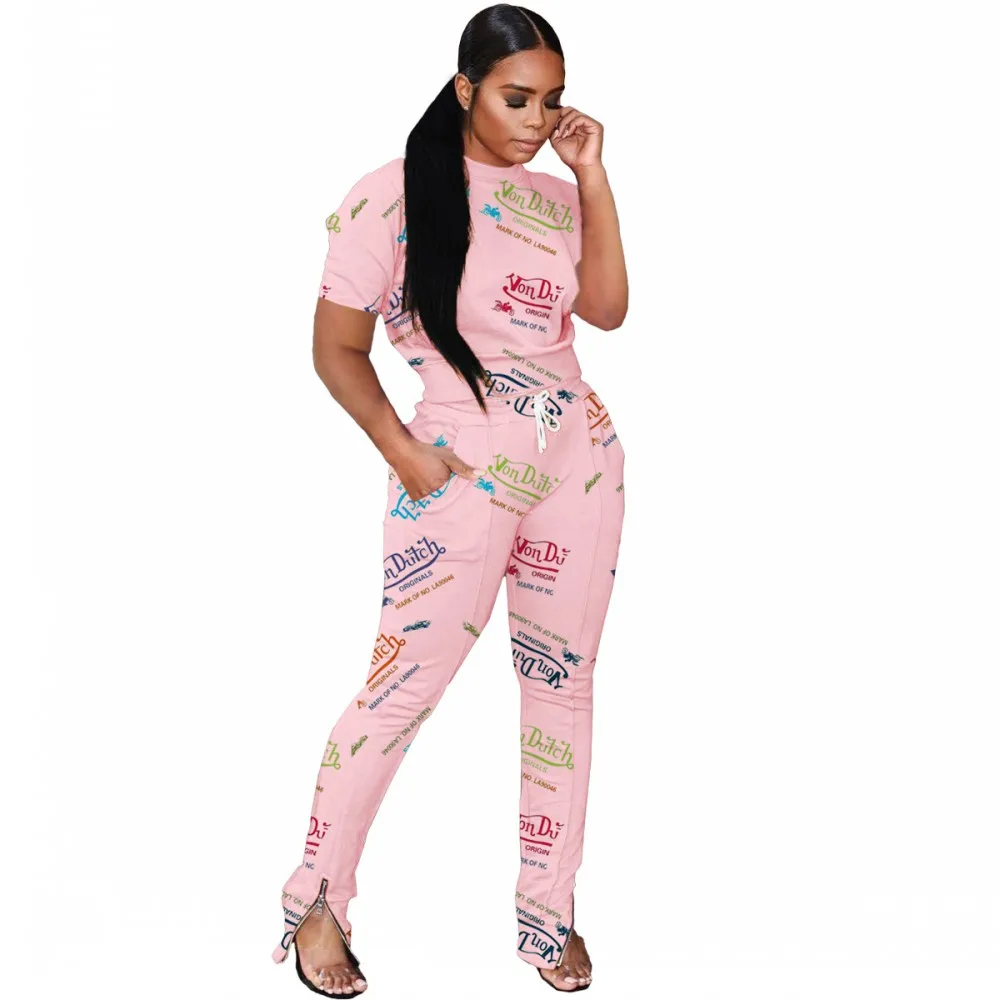 2021 Summer New T-shirt 2 Pieces Suit Women Round Neck Long Sleeve Top + Pantsuit African Fashion Sexy Print 2 Pieces Suit