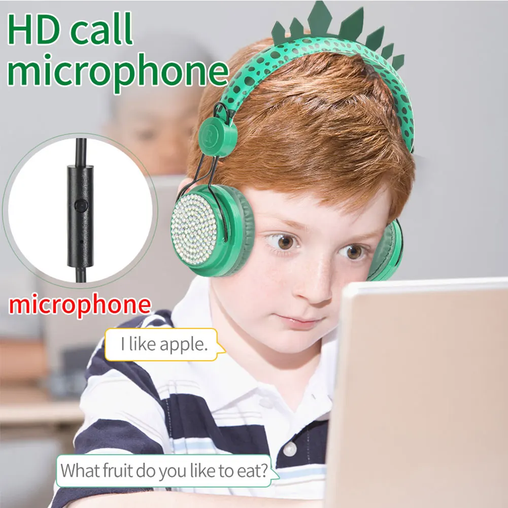 Teens Built in Microphone Cellphones Stereo Boys Dinosaur Kids Headphones Foldable Portable Children With Adjustable Headband