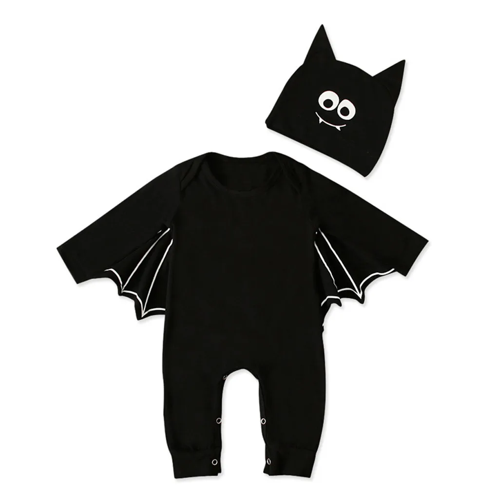 Детский комбинезон на Хэллоуин; Карнавальный костюм для новорожденных мальчиков и девочек; Забавный комбинезон+ повязка на голову; Новинка года - Цвет: Black C