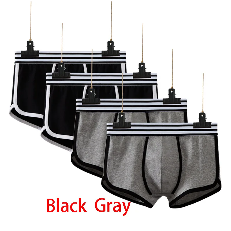 Black Gray 4 шт./партия, мужское нижнее белье, боксеры, хлопок, Cuecas, боксеры для мужчин, s, боксеры, нижнее белье, низкая талия, U выпуклая сумка, мужские и дышащие трусы - Цвет: Black Gray